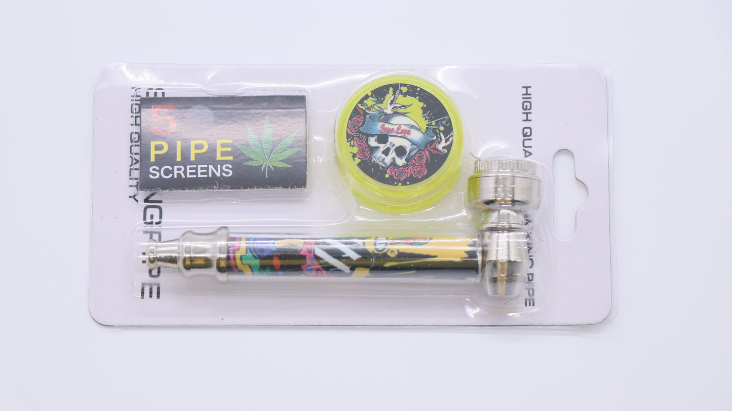 Metallic Pipe with Grinder Set - Fancy Puffs Smoke Shop