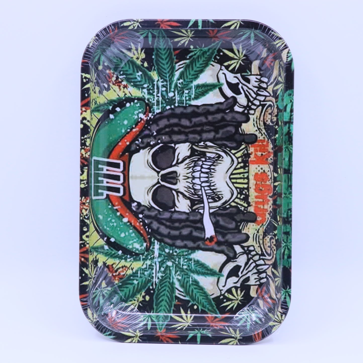 Bckwoods Rasta Skull Metallic Rolling Tray - Large