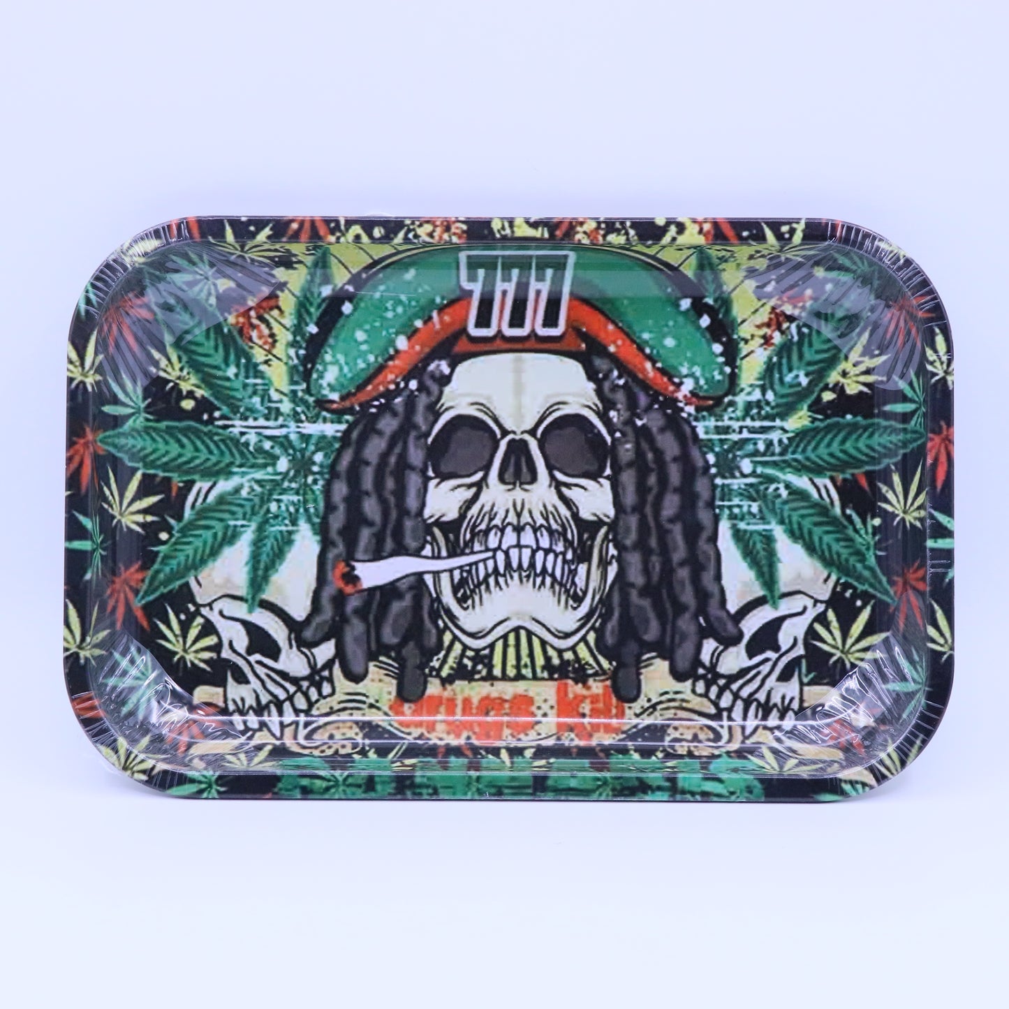 Bckwoods Rasta Skull Metallic Rolling Tray - Large