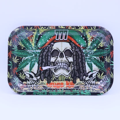 Bckwoods Rasta Skull Metallic Rolling Tray - Large